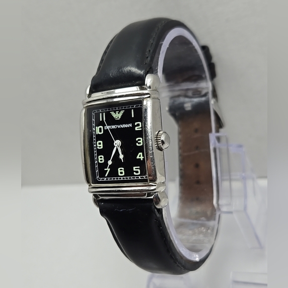 Emporio Armani AR0207 Tank Watch Black Dial Leather Strap Quartz New Battery - Picture 2 of 13